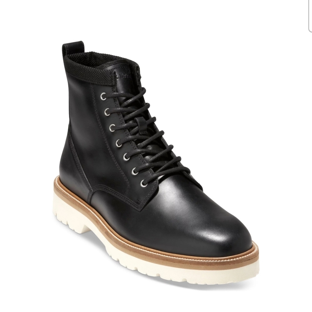 COLE HAAN Mens Black American Classics Toe Block Heel Leather Boots Shoes 9.5 M